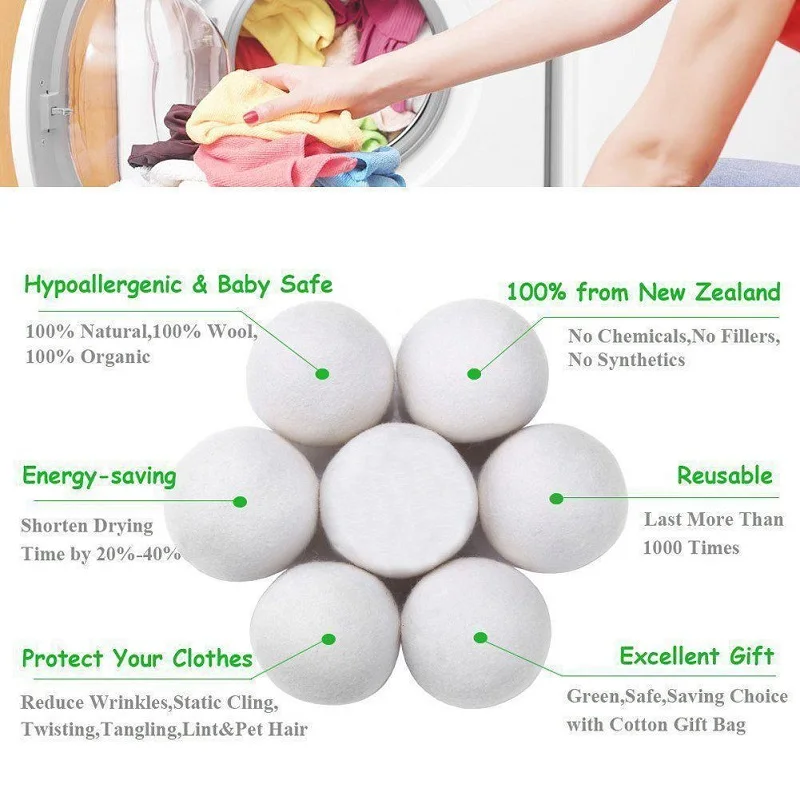 6 шт./упак. многоразовые Натуральная шерсть сушилка для белья чистый мяч