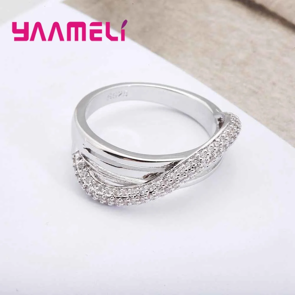 Женские Простые Кольца стразы из стерлингового серебра 925 пробы обручальное