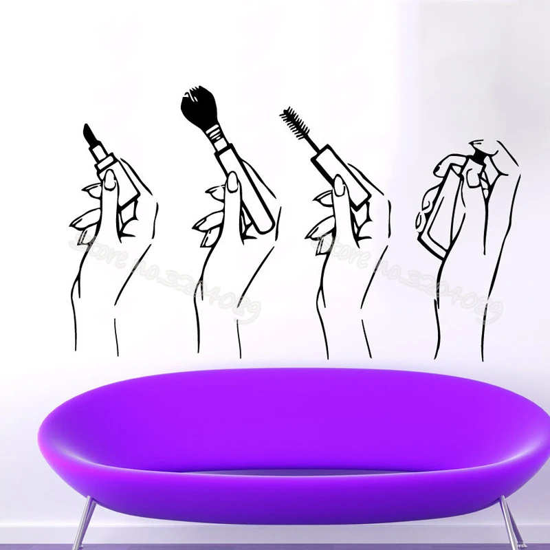 Для женщин руки Make up виниловые наклейки на стены Стикеры губная помада макияж