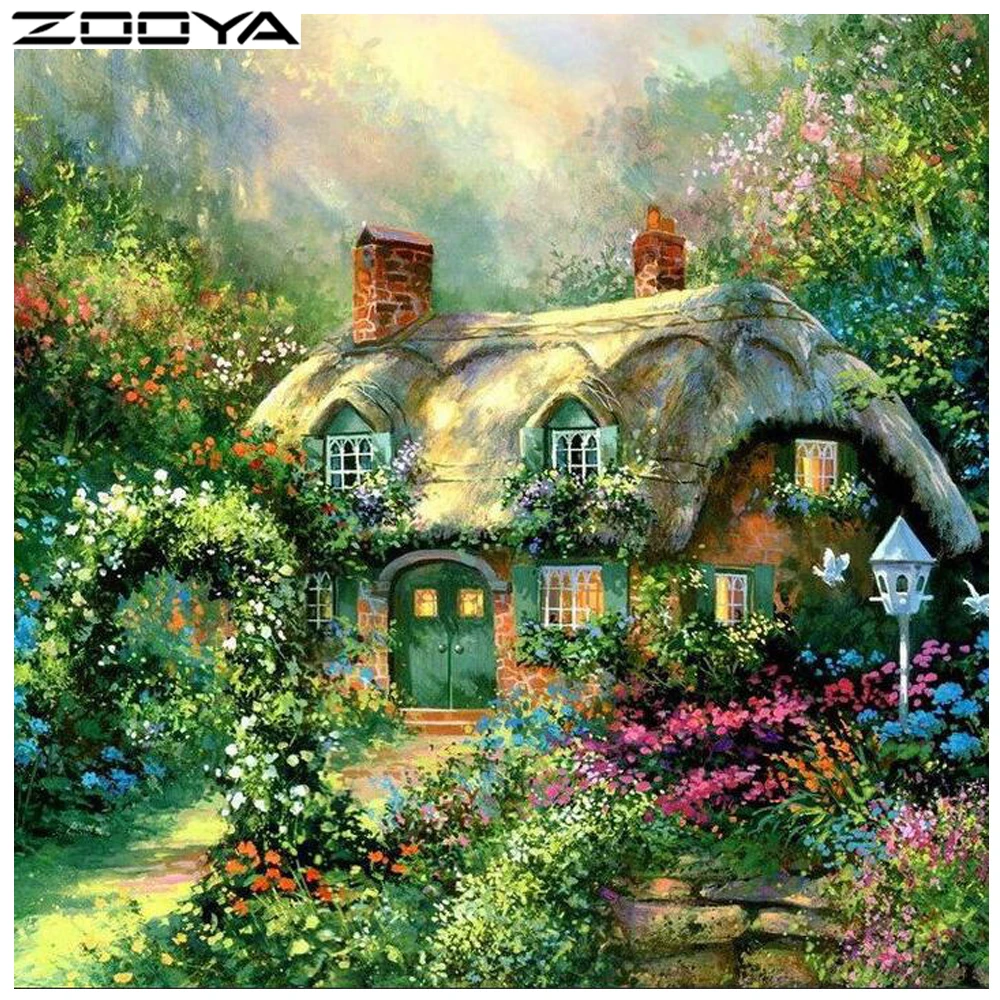 

ZOOYA DIY Full Diamonds Painting Cross-Stitch Home Decor Embroidery 3d Diamonds Set For Embroidery Landscape Cottage Garden R236