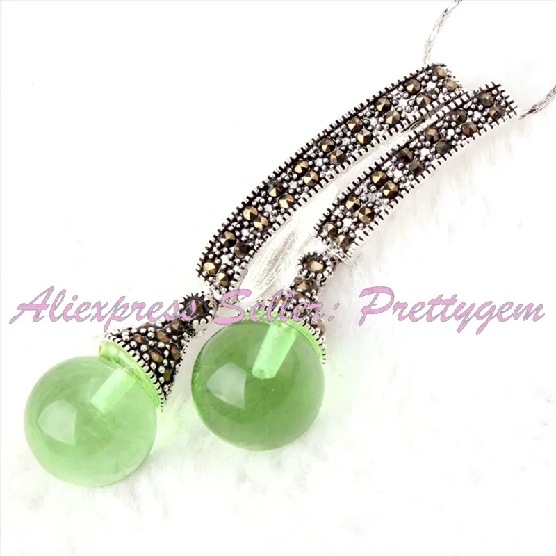 Green CZ Crystal 12 мм Круглый: песчаник, кошачий глаз. Ракушка, Агаты, бирюзовый камень марказит тибетское серебро для женщин Рождественский подарок кулон 1 шт., 25x55 мм - Окраска металла: Green CZ Crystal