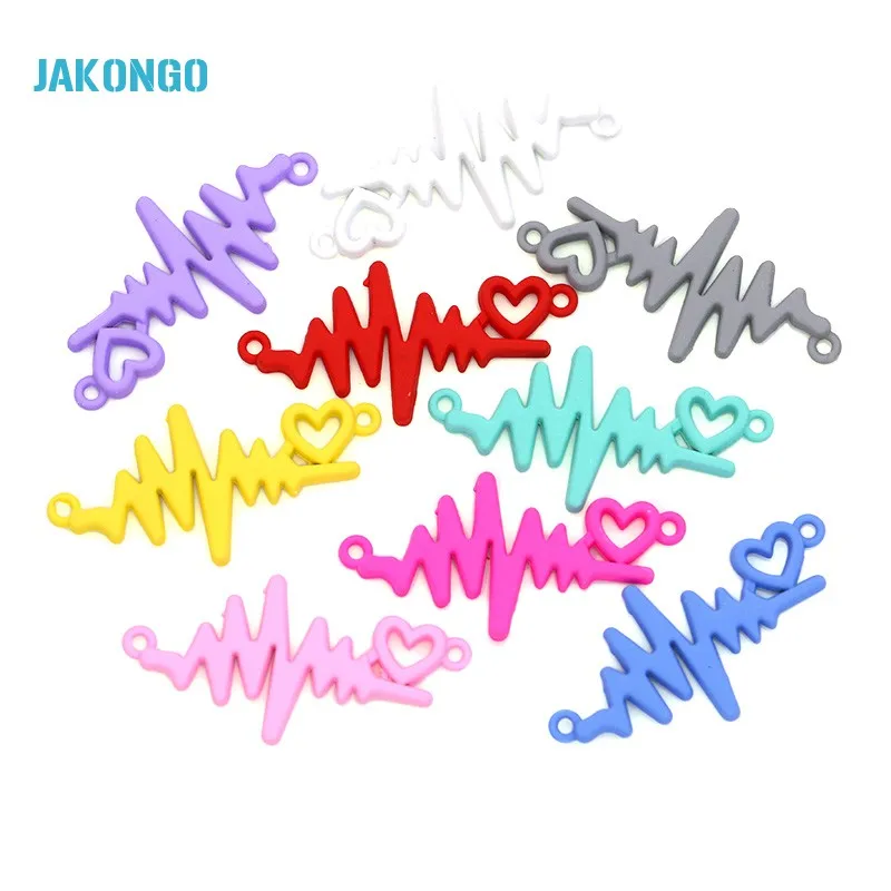 

JAKONGO Painting Crystal Electrocardiogram Charm Connector for Jewelry Making Bracelet DIY Handmade Craft 32x16mm