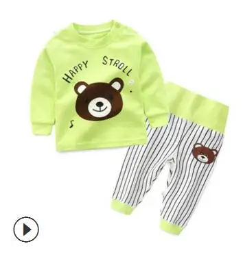 Green bear Новинка; осенне-зимнее хлопковое нижнее белье с длинными рукавами; осенние пижамы; одежда для малышей; штаны с высокой талией для защиты живота; нижнее белье - Цвет: Green bear