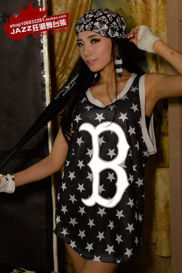 2015 Spring Summer New Fashion Hip Hop Dance wear Reflective letter B loose top Costumes breathable sleeveless vest | Женская одежда