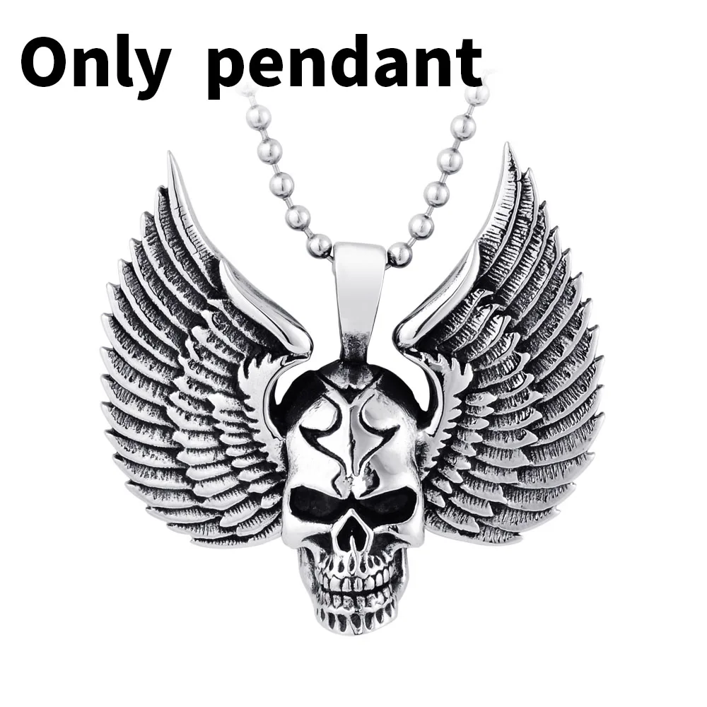only pendant Нержавеющая сталь Новое поступление Угол крыла панк черепа мужчины кулон из нержавеющей стали высокого качества ювелирные изделия - Окраска металла: only pendant
