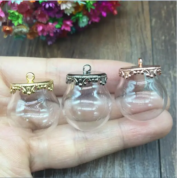 

50sets 20mm Round Glass Pendant Memory Locket Globe Charm Metal Cap 15mm Opening Empty wishing Bottle diy jewelry findings