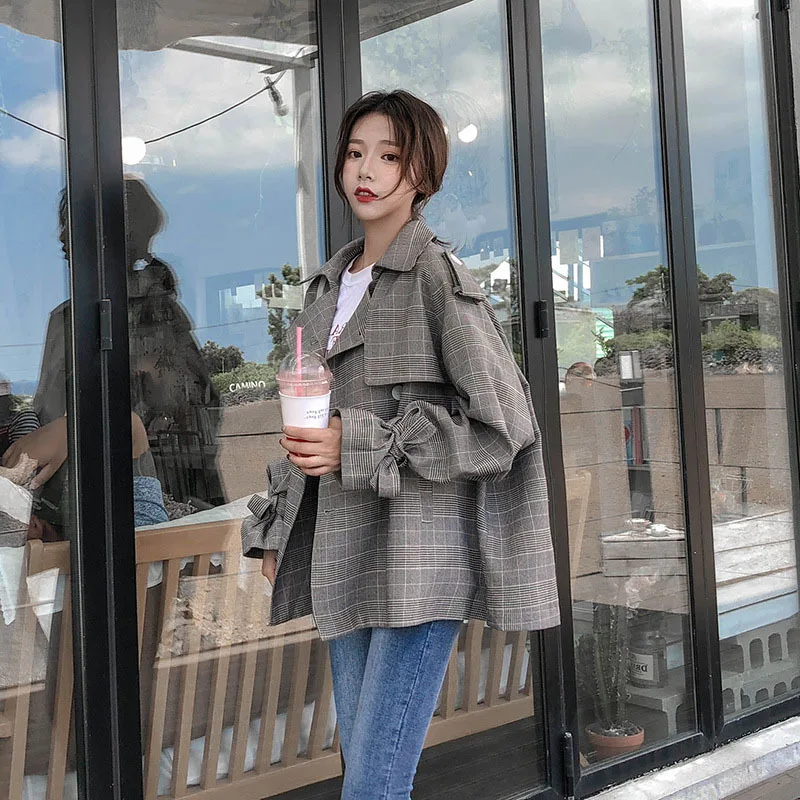 Neploe Spring 2020 Women Trench Plaid Striped Double Breasted Coat Korean Vintage Slim Ladies Clothes 43443 | Женская одежда