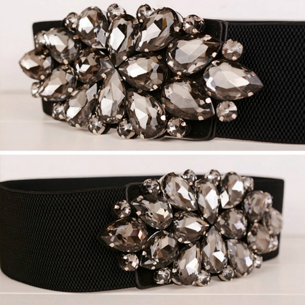 

Fashion Women Elastic Wide Belt Corset Crystal Flower Buckle Stretch Waistband Strap Cinch Vintage Cummerbunds