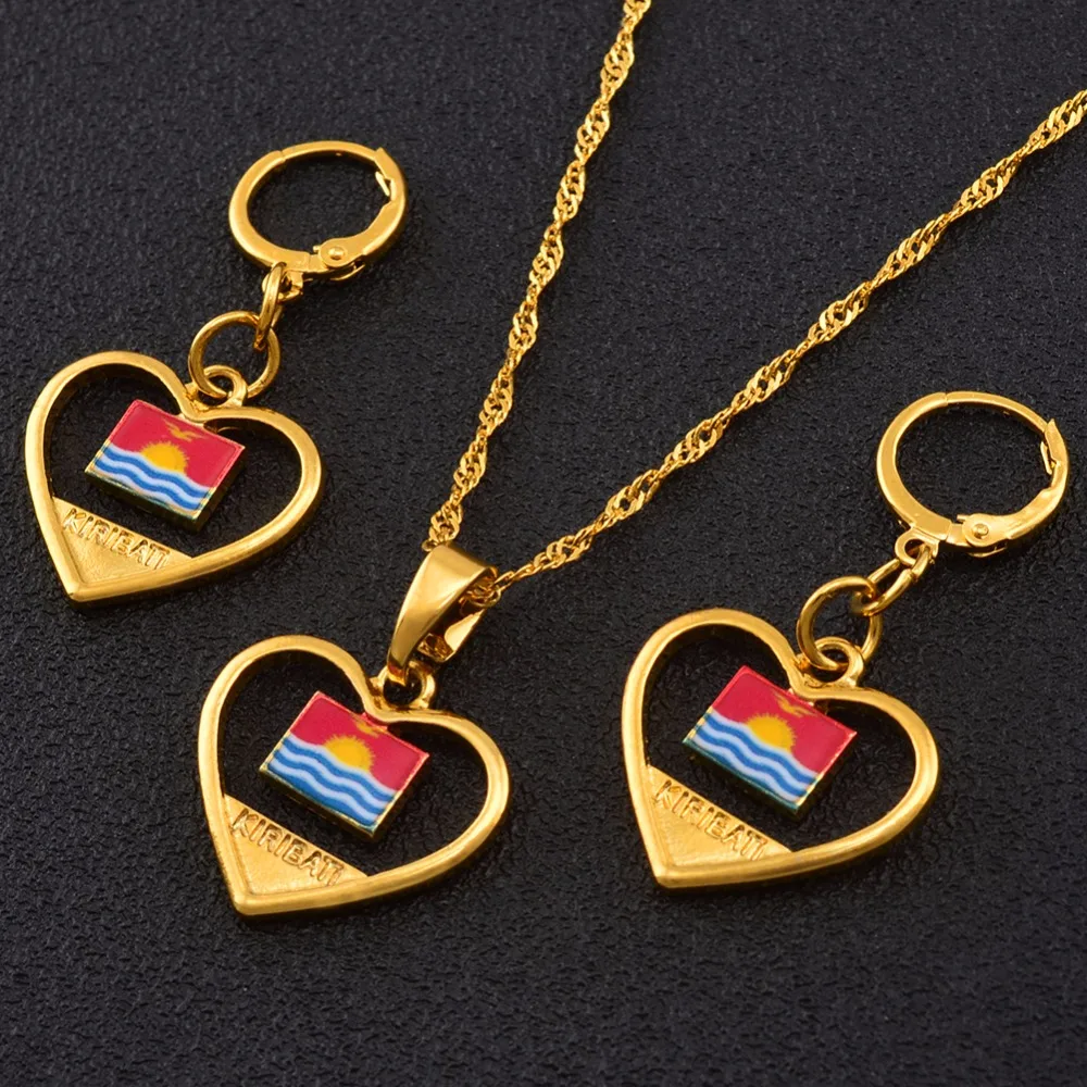 Anniyo/Сердце Kiribati & Boboto комплект украшений с флагом ожерелье серьги для женщин