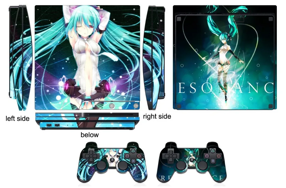 Виниловая Защитная Наклейка Miku Q232 для Sony PS3 Slim PlayStation 3 и 2 чехла контроллеров |