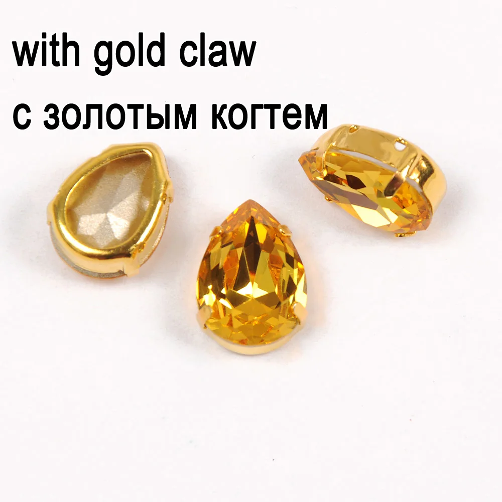 crystal with gold Светильник топаз 4320 грушевидные стразы кристаллы и камни бусины плоская задняя сторона швейные пуговицы для шитья на 4 отверстия алмаз - Цвет: crystal with gold