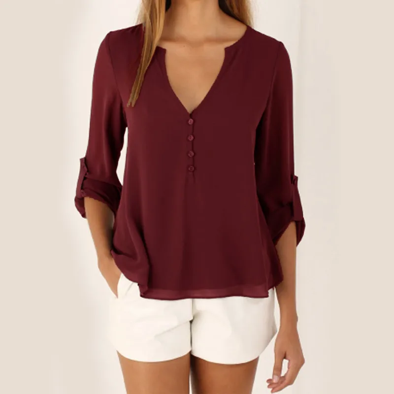 Wine Red Jocoo Jolee модная женская блузка для женщин размера плюс 5XL шифоновая блузка с длинным рукавом элегантные женские свободные топы шикарная женская одежда - Цвет: Wine Red