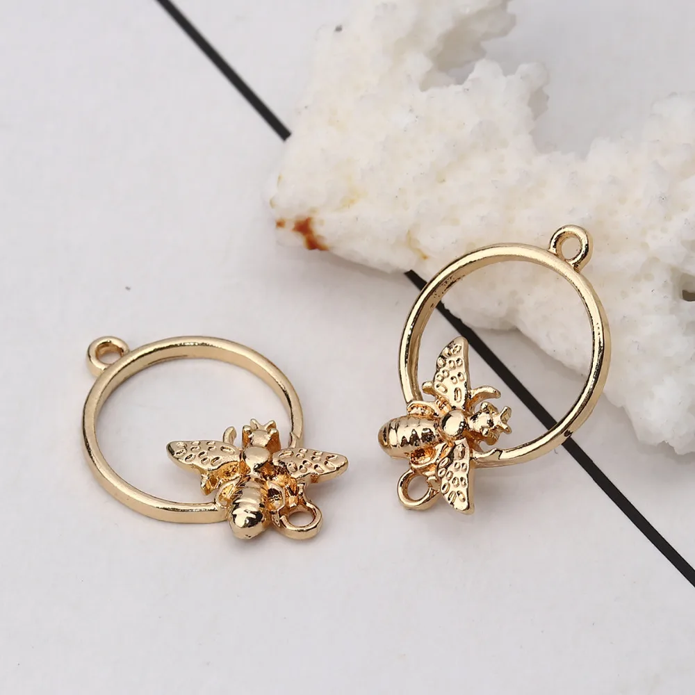 DoreenBeads, соединители из цинкового сплава, круглое кольцо золотого цвета, пчелиное насекомое, ювелирные аксессуары, 26 мм(") x 18 мм(6/8"), 10 шт