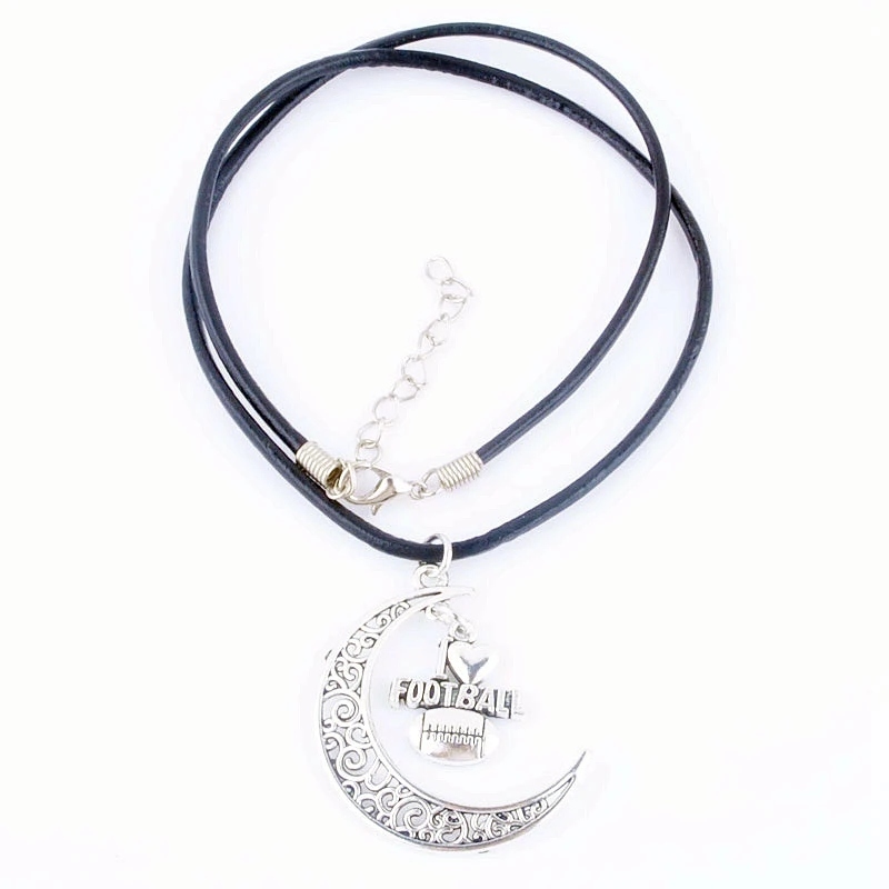 Античное серебряное ожерелье с полумесяцем и луной кожаное цепочкой новое