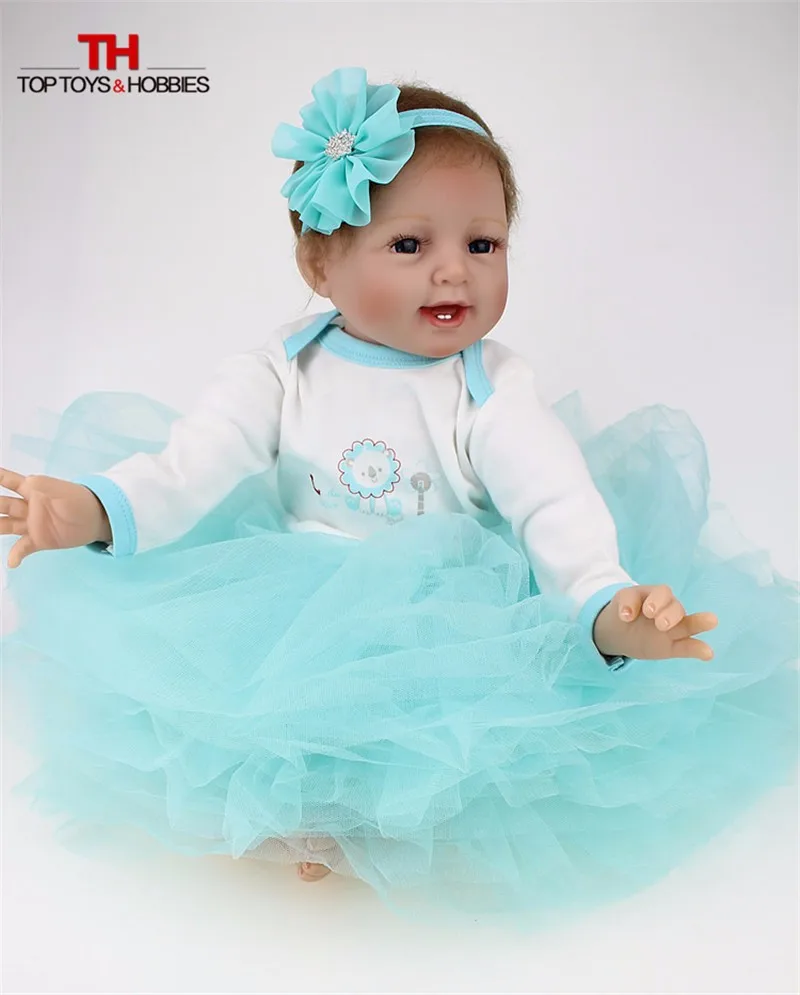 NPKDOLL 55 см живая девочка кукла реборн силиконовая Vinly Bebe куклы голубые глаза дети подарок на день рождения Juguetes