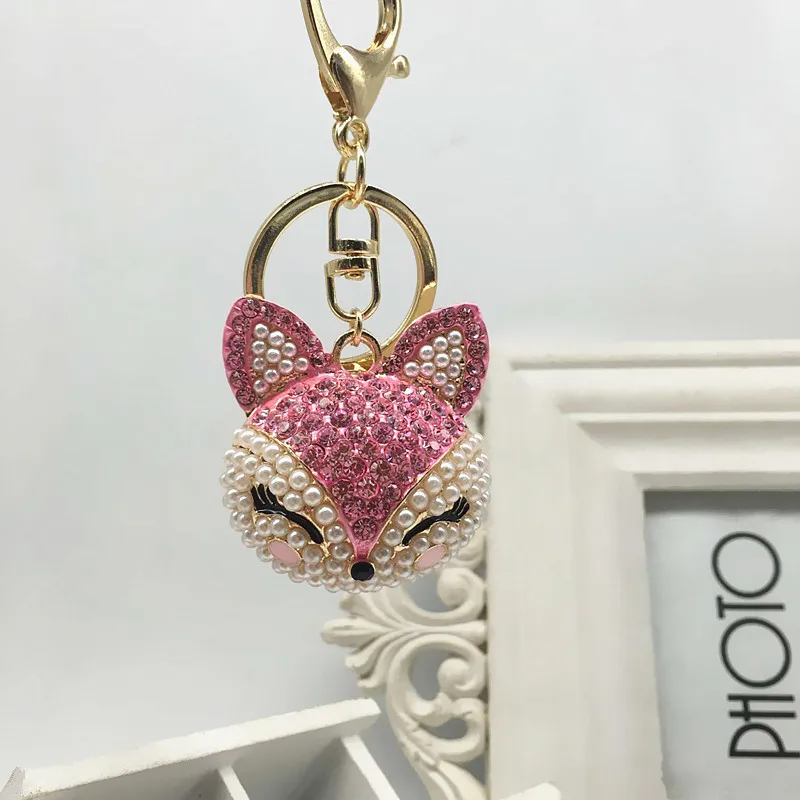 BLITHEYCar Keychain Fox Ball with Artificial Inlay Pearl Rhinestone Key Chain gifts Women Handbag Ring Delicate | Украшения и
