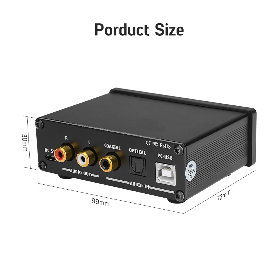 AIYIMA мини HiFi 2,0 цифровой аудио декодер USB DAC усилитель для наушников 24 бит 96 кГц вход USB/коаксиальный/оптический выход RCA Amp DC5V