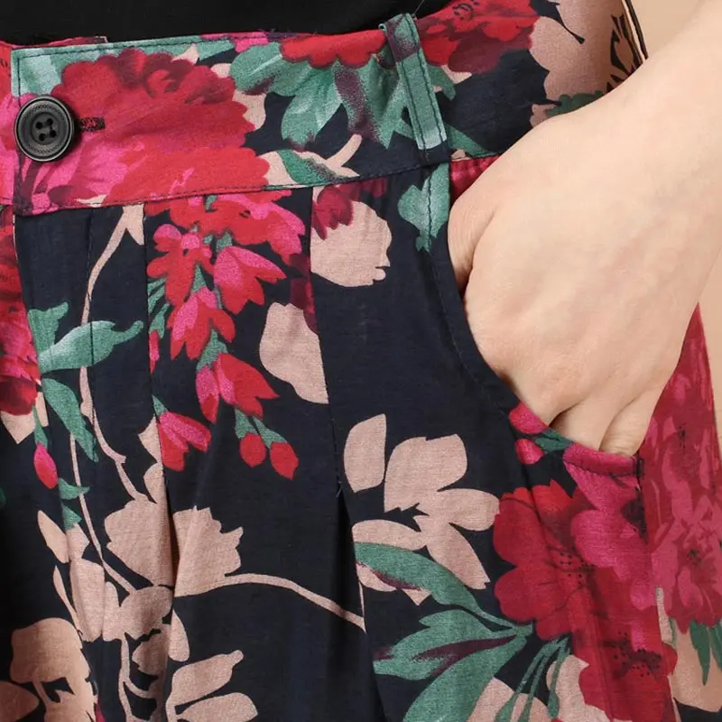 Женские широкие брюки с цветочным принтом 2016 летние повседневные штаны высокой