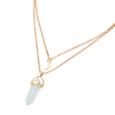 Hot Sale 7 Styles Hexagonal Column Moon Choker Necklace Fashion Cyrstal Bullet Pendant Necklace For Women Jewelry Party - Metal Color: Silver Plated