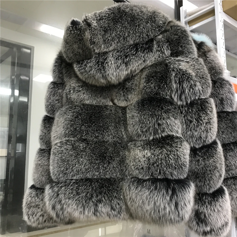 Модное пальто с натуральным лисьим мехом женская зимняя куртка с натуральным мехом пальто с капюшоном осеннее теплое женское натуральное меховое пальто с капюшоном для женщин