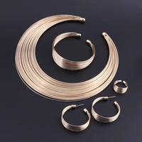 oeoeos jewelry set fashion metal wire torques choker necklaces bangle earrings ring sets for women dress gift bridal accessories