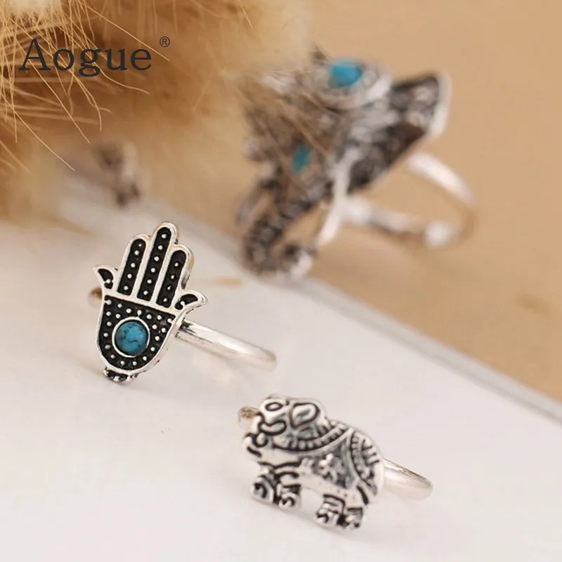 Набор колец в стиле ретро богемные резные кольца виде слона головы оленя