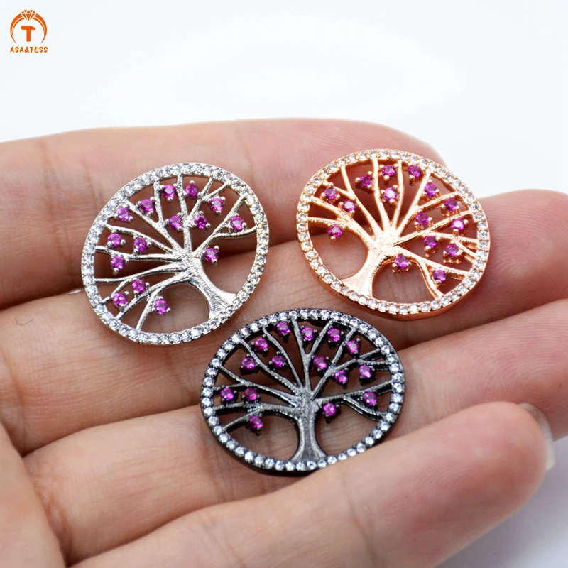 

ASA&TESS pink CZ Micro Pave oval Tree pendant Cubic Zirconia life of Tree charm for Necklace CZ crystal jewelry findings