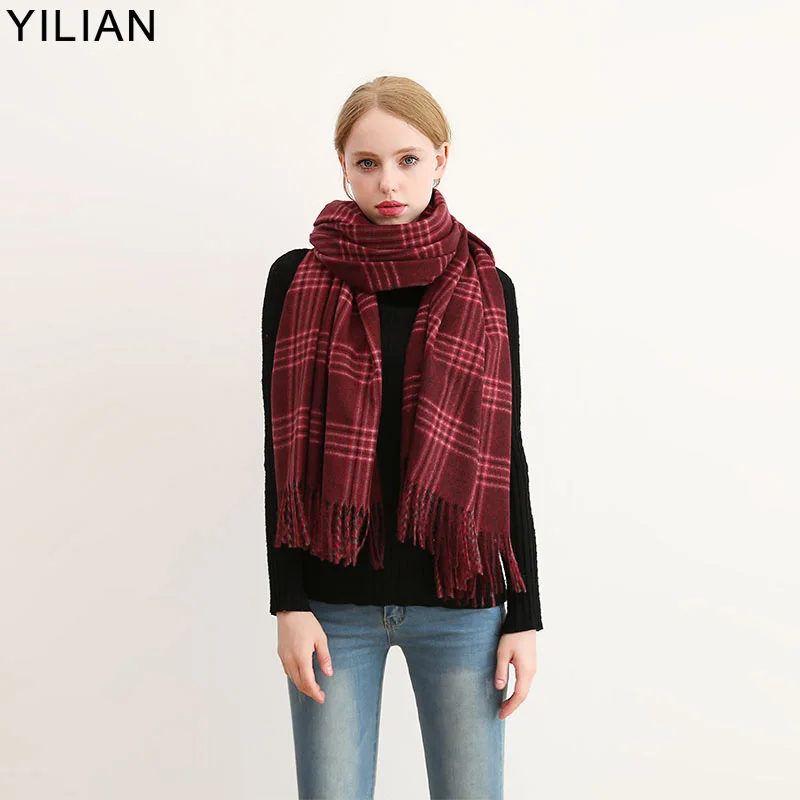 Женский Длинный шарф в клетку бренд YILIAN Fashion зимний плотный кашемировый