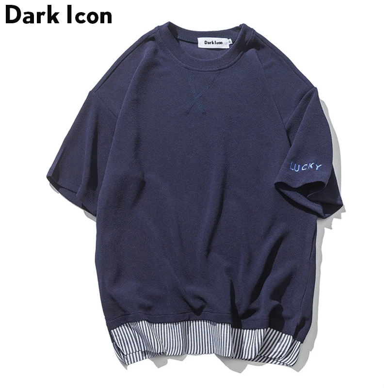 Patchwork Overseized T-shirt Men 2018 Summer Preppy Style Tee Shirts Tshirts for Blue White | Мужская одежда