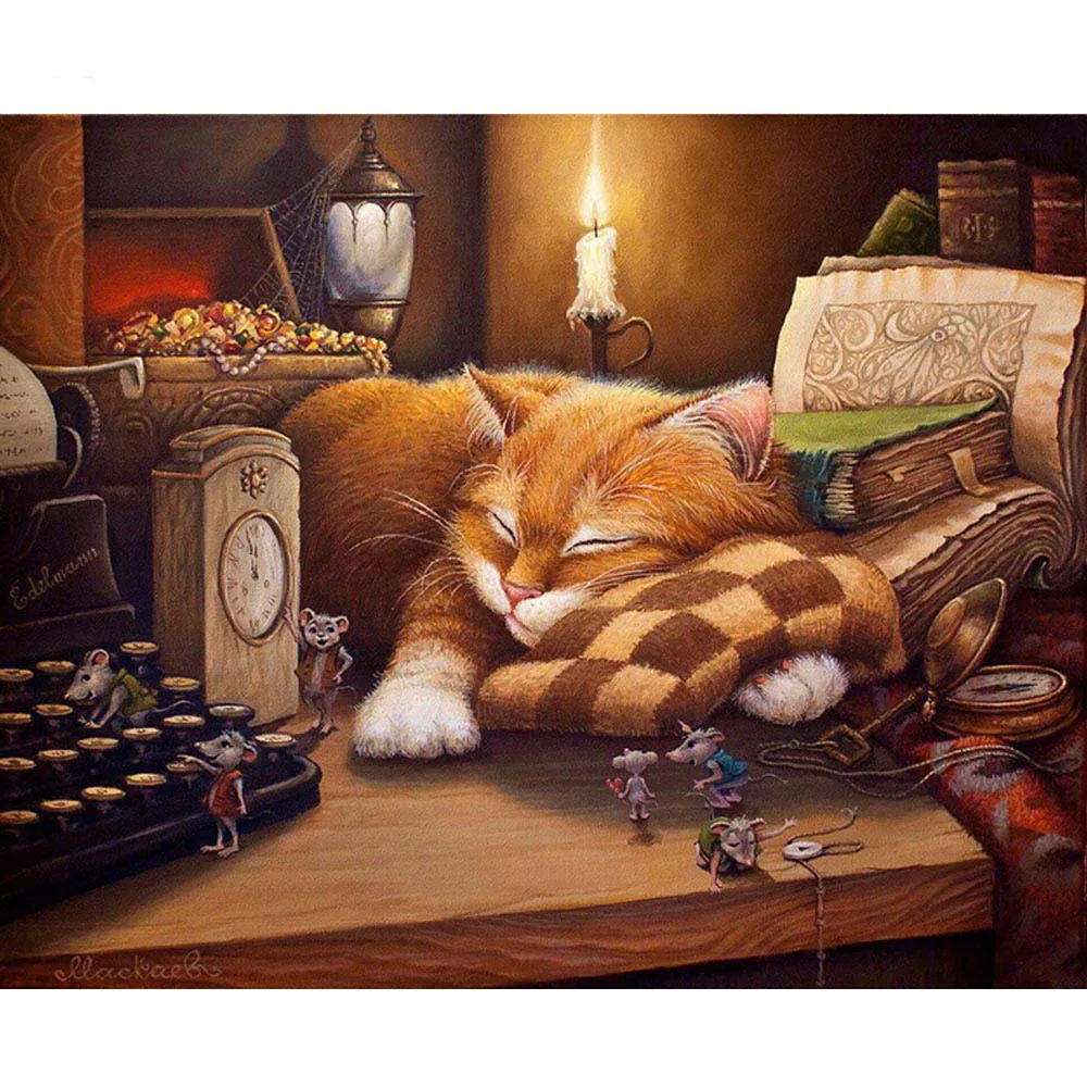 Cat 15 Рамка Животные Кошки Сделай Сам Набор для рисования по номерам Современная Настенная художественная картина холст краски уникальный подарок для домашнего декора небо gato - Цвет: Cat 15