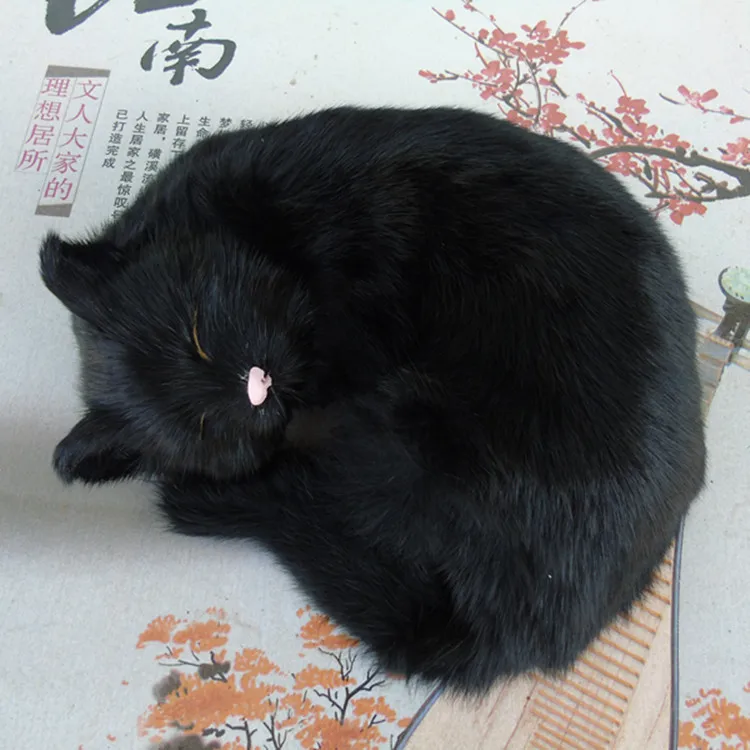 

about 25x20x11cm cute Simulation black cat polyethylene&furs sleeping cat model gift y0204