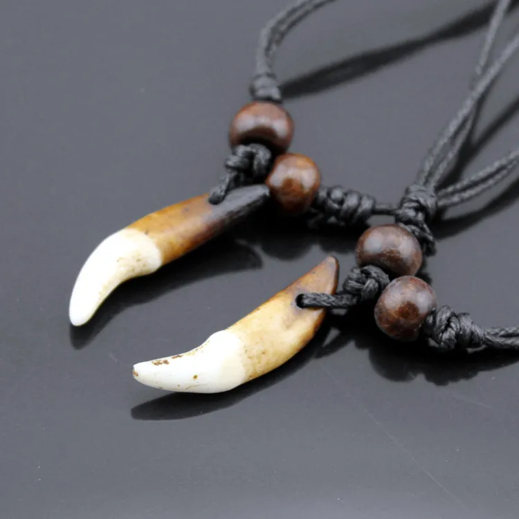 Прохладный tirbal Стиль реального зуб клыки волк зубы кулон Surfer Цепочки и Ожерелья