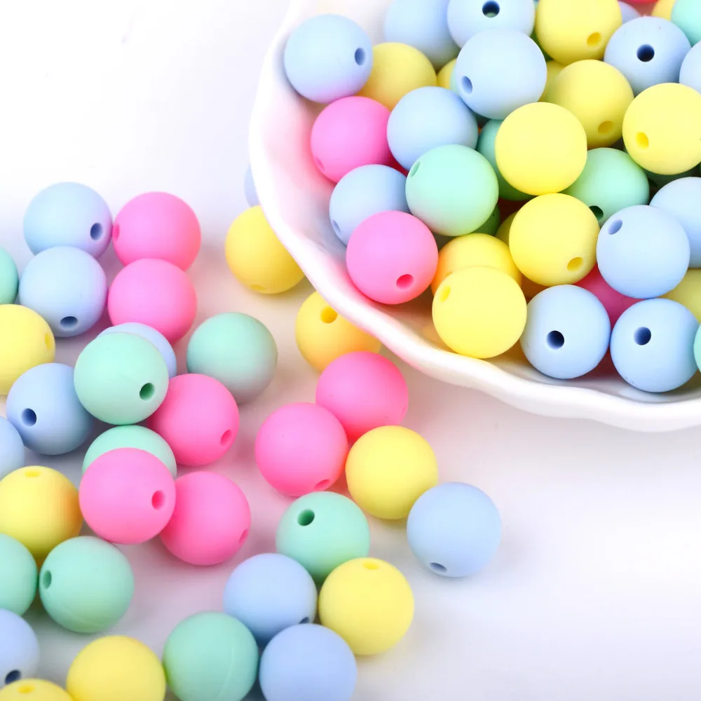 TYRY.HU-Cuentas redondas de dentici&oacute;n de silicona para beb&eacute;, cuentas masticables de grado alimenticio sin BPA, juguetes para morder, 12mm, 40 Uds.-3