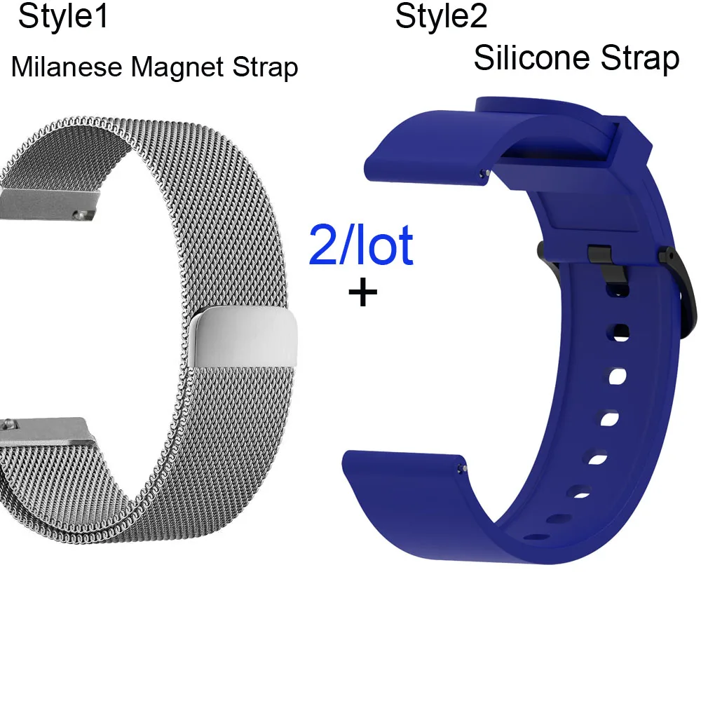 Silver-Royal blue Для Xiaomi Amazfit Bip ремешок для часов Amazfit GTS браслет для часов Amazfit GTR 42 мм Миланская нержавеющая сталь металлический силиконовый ремешок - Цвет: Silver-Royal blue
