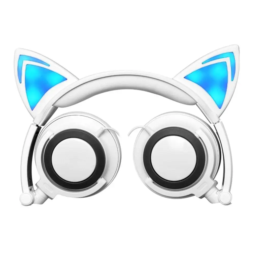 Складные мигающие светящиеся наушники с кошачьими ушками игровая гарнитура