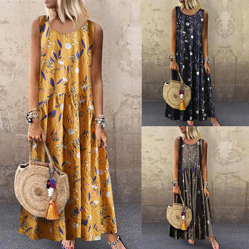 Женское винтажное платье в богемном стиле летнее элегантное с цветочным принтом