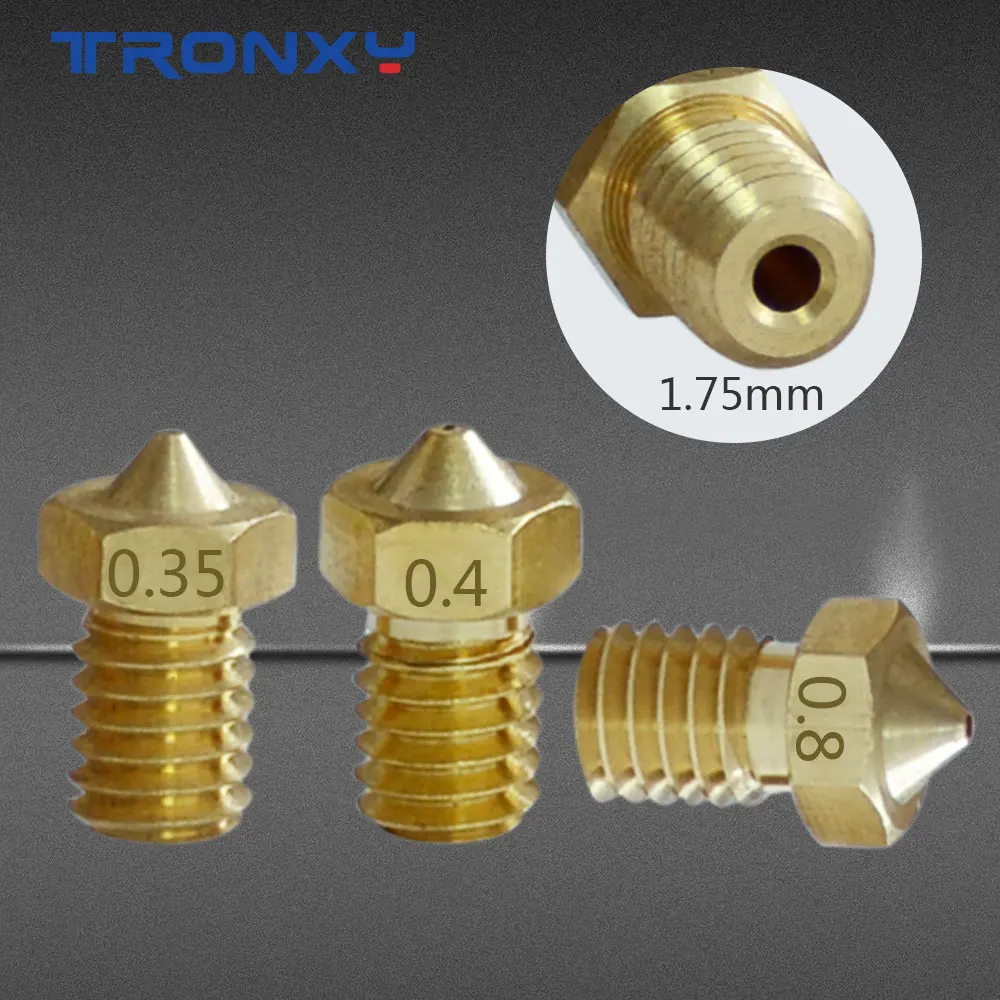 TRONXY Медь E3D V6 сопла 0,2 0,25 0,3 0,35 0,4 0,5 0,6 0,8 1,0 мм M6 экструдер с резьбой 1,75 мм нити латунь 3D принтеры Запчасти