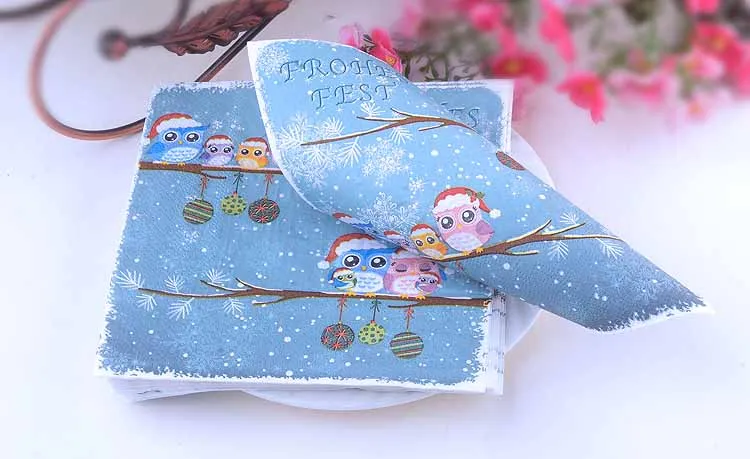 Декупаж свадебные салфетки бумажные синие милые Мультяшные животные птица сова