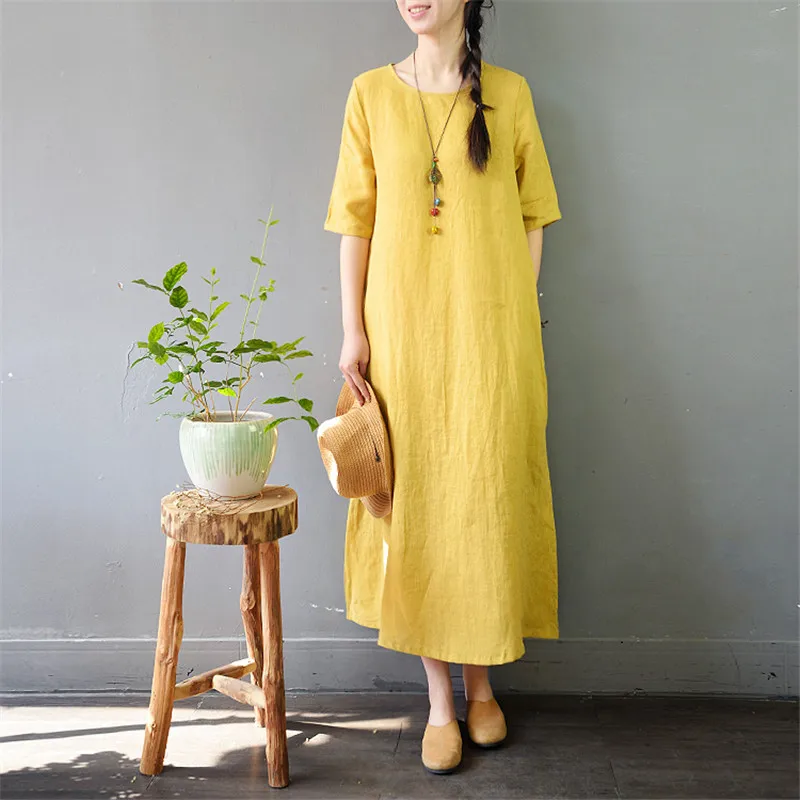 Платье женское летнее однотонное ТРАПЕЦИЕВИДНОЕ с круглым вырезом и рукавом до