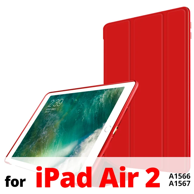 Ультратонкий умный чехол для iPad Air 2 Air 1 9," с магнитной подставкой, Мягкая силиконовая задняя крышка из ТПУ для iPad 5 6, чехол для iPad Air - Цвет: Red for Air 2