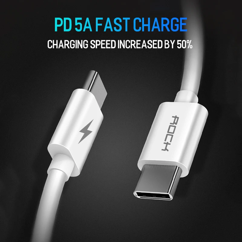 ROCK USB Type C to USB C Cable for Samsung Galaxy S9 Plus Note 9 Support PD 60W QC4.0 3A Quick Charge Cable for USB-C Charger