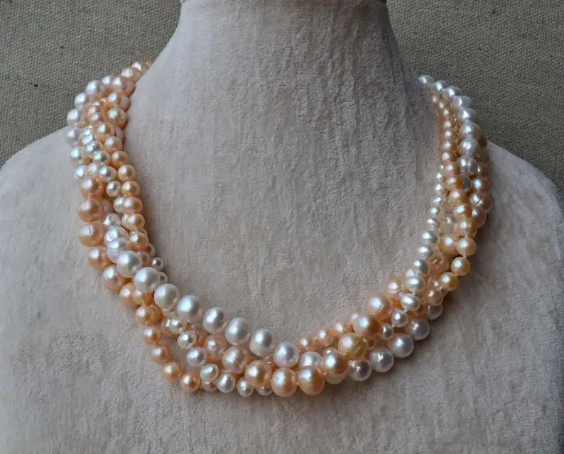 Elegant Flower Girl Pearl Necklace 18inches 6-9mm White Pink Color Mixes Real Freshwater | Украшения и аксессуары