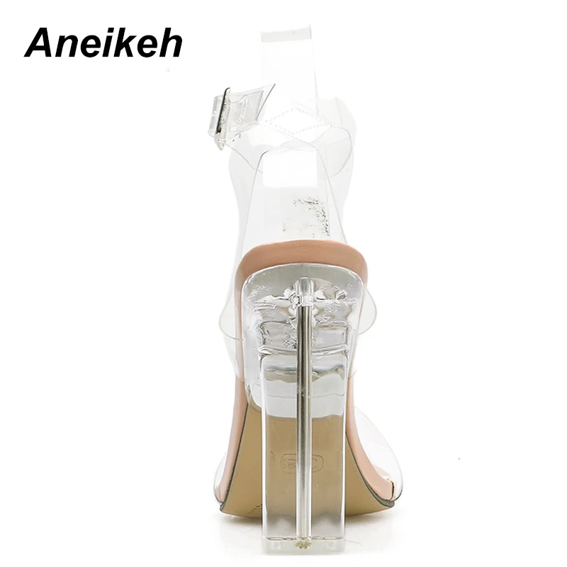 Aneikeh/женские босоножки, женские туфли-гладиаторы, пикантные прозрачные туфли на высоком каблуке, Классические свадебные туфли из ПВХ с кристаллами, zapatos mujer, с открытым носком, каблук 11 см