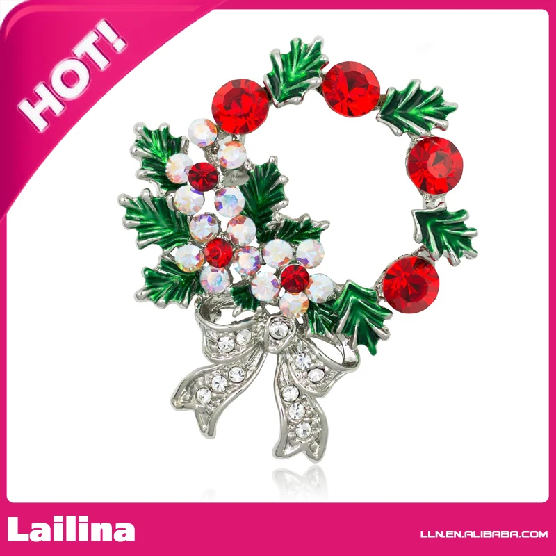 

Silver-tone Element Crystals Christmas Wreath Pin Brooch