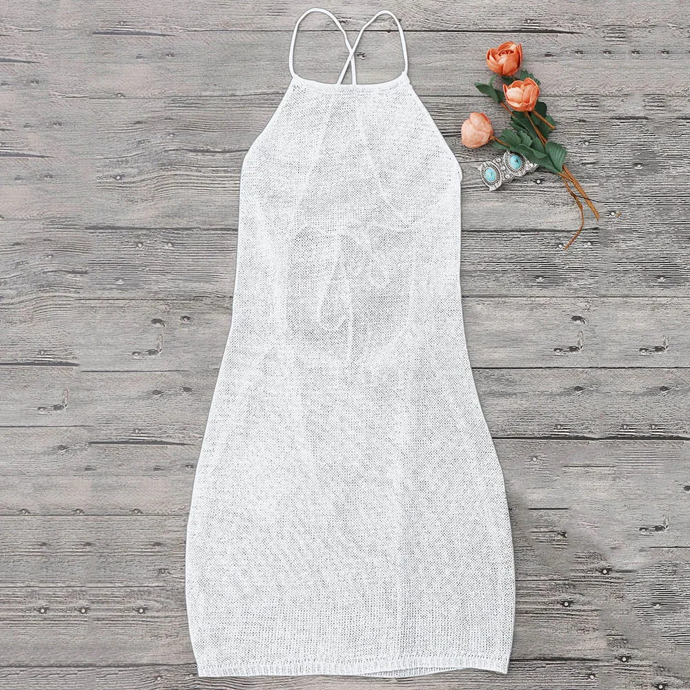 ZAFUL Strappy открытым вязать пляж пляжное платье Для женщин сексуальная пляжная