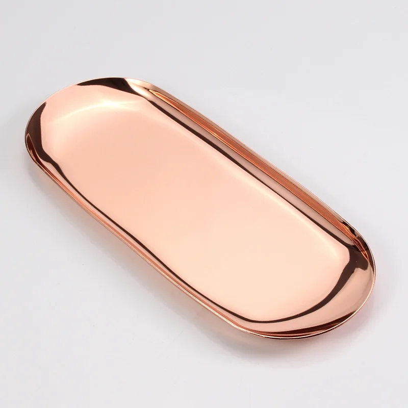 Rose Gold Сверхмощный Поддон для хранения полотенец из нержавеющей стали, тарелка для чая, поднос для фруктов, органайзер для косметики, овальный - Цвет: Rose Gold