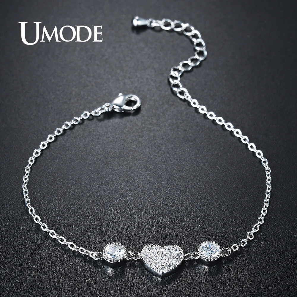 UMODE браслет в форме сердца, цепочка, браслеты для женщин, циркониевый браслет, модные украшения, подарки, аксессуары, бижутерия UB0119B