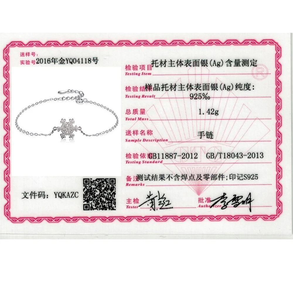 

ELESHE Original 925 Sterling Silver Austrian Crystal Snowflake Charm Chain Link Silver Bracelets for Women Authentic Jewelry