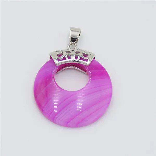 Pink Strip Agates Натуральный фиолетовый кристалл розовый Quartzs оникс Зеленый Хаулит Камень пончик монета круглый рейки исцеляющий кулон для ожерелья ювелирные изделия - Окраска металла: Pink Strip Agates