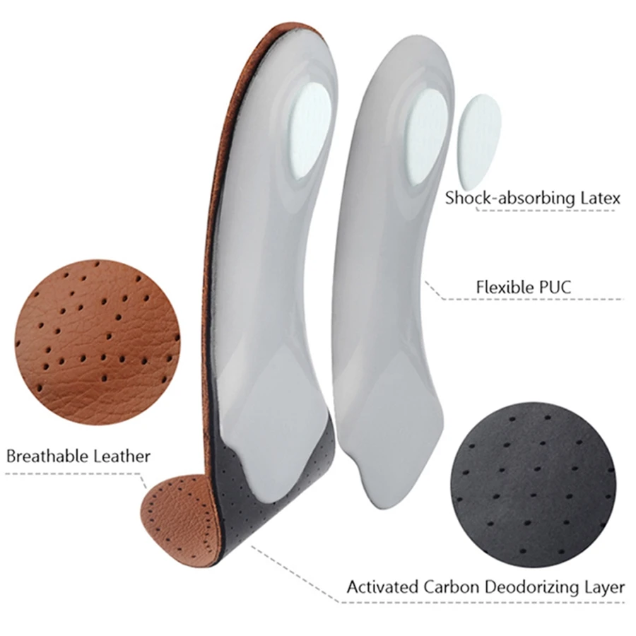 High quality Leather orthotics Insole for Flat Foot Arch Support 25mm orthopedic Silicone Insoles For men and Women | Обувь
